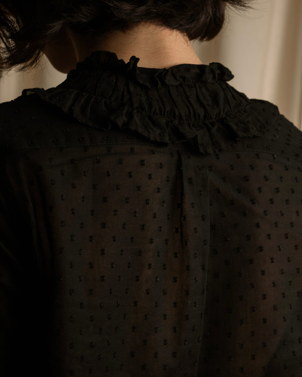 "tricot COMME des GARCONS"  80's Tiered ruffle design, dotted sheer blouse