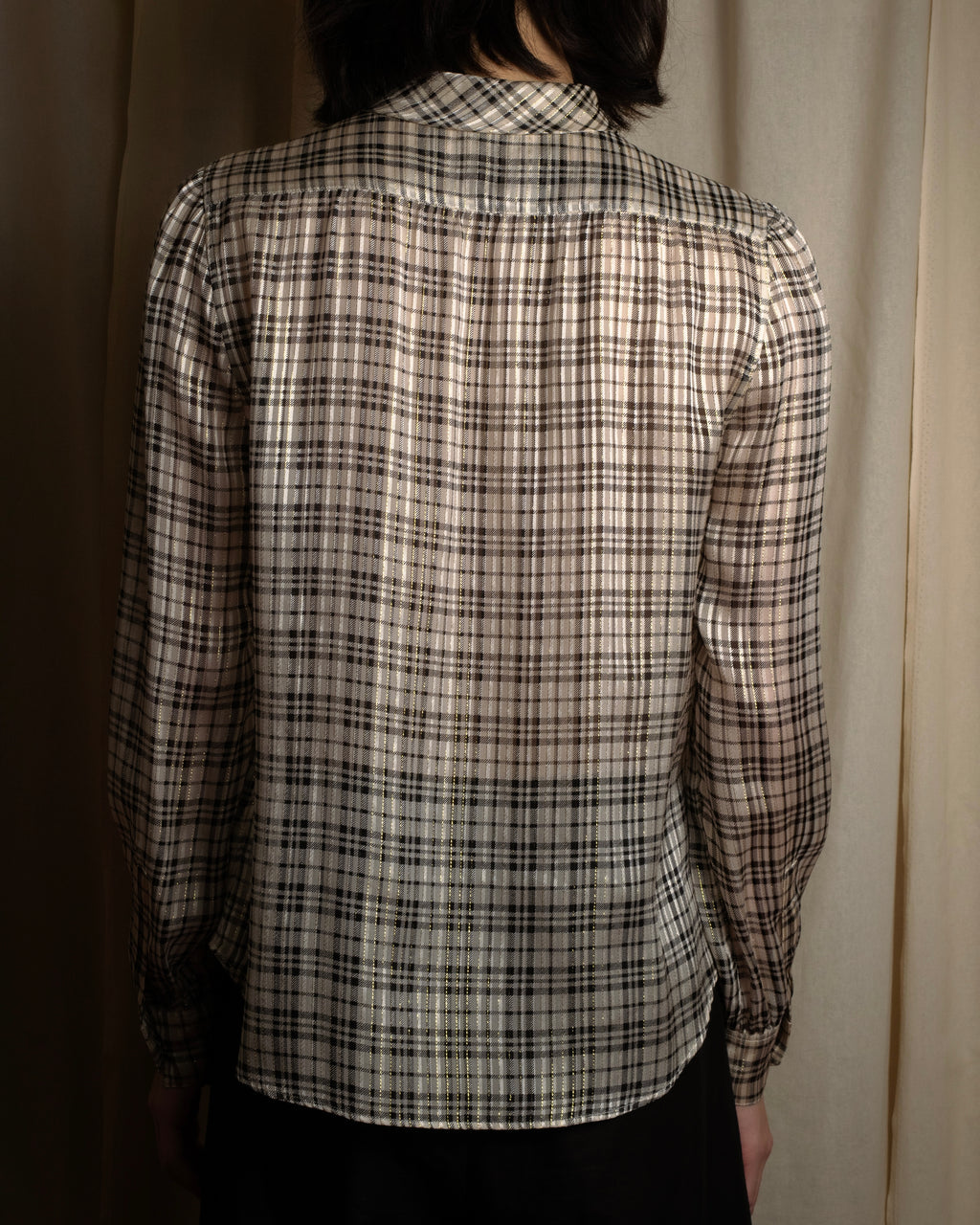 "Saint Laurent" Lame check pattern bow tie shirt