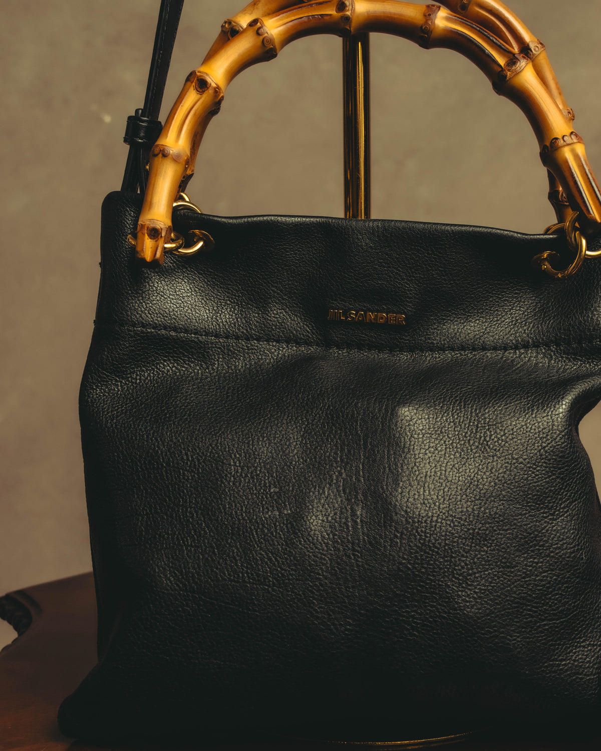 –SPECIAL– “JIL SANDER” 20’s Bamboo handle grained leather shopper bag