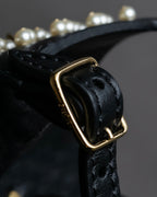 "Dior" Pearl＆gold stud design leather brace
