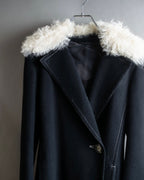 "HELMUT LANG" Fur collar belted long coat