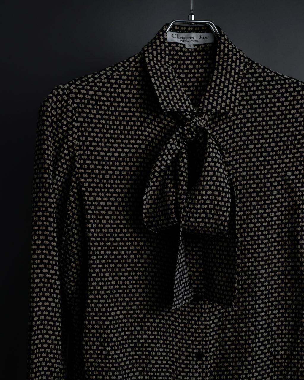 "Christian Dior PRETA PORTER" Ivory polka dot bow tie blouse