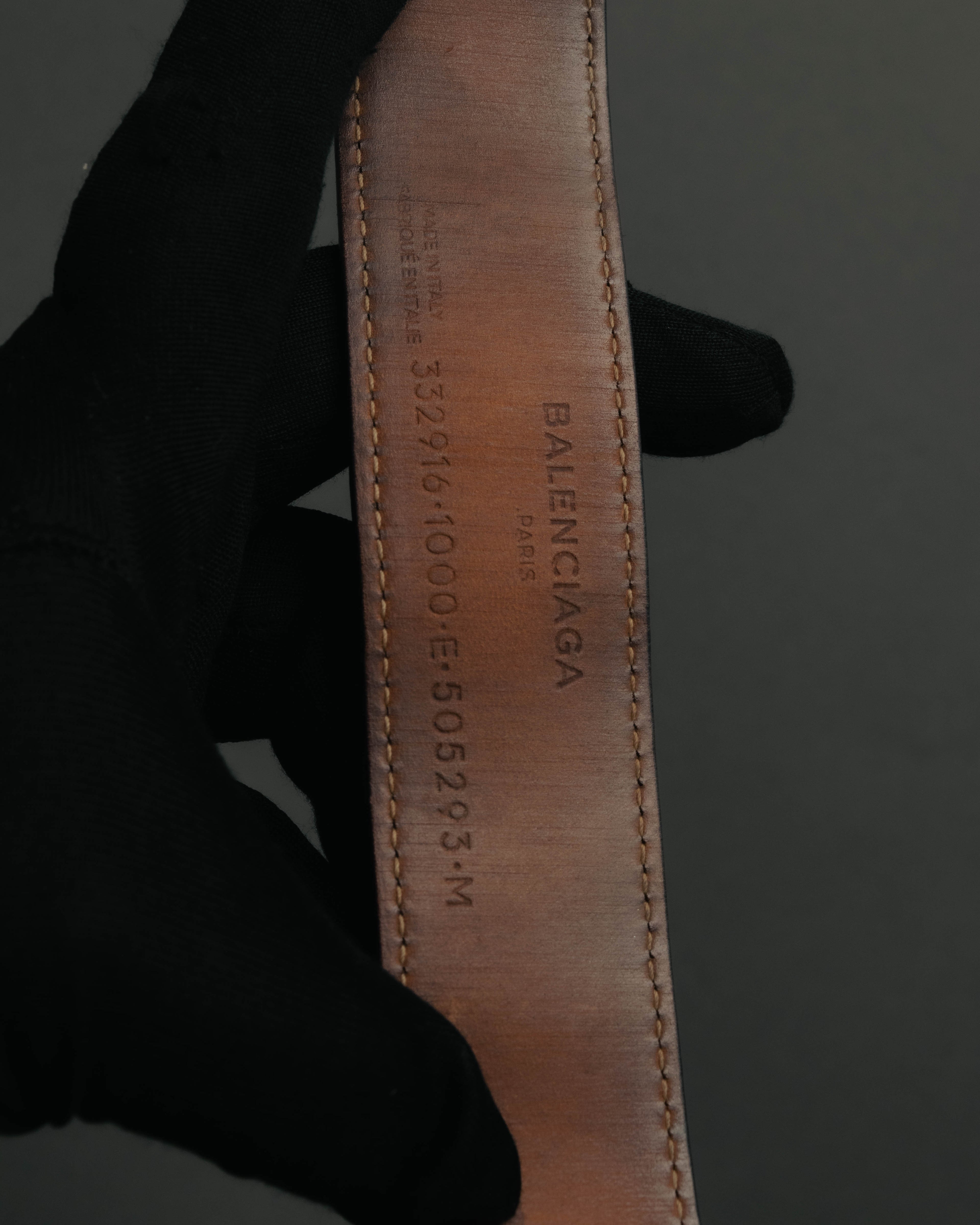 “BALENCIAGA“ 10’s Brushed metal leather cuff bracelet