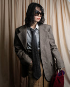 "YVES SAINT LAURENT" Glen plaid oversized wool tailored jacket