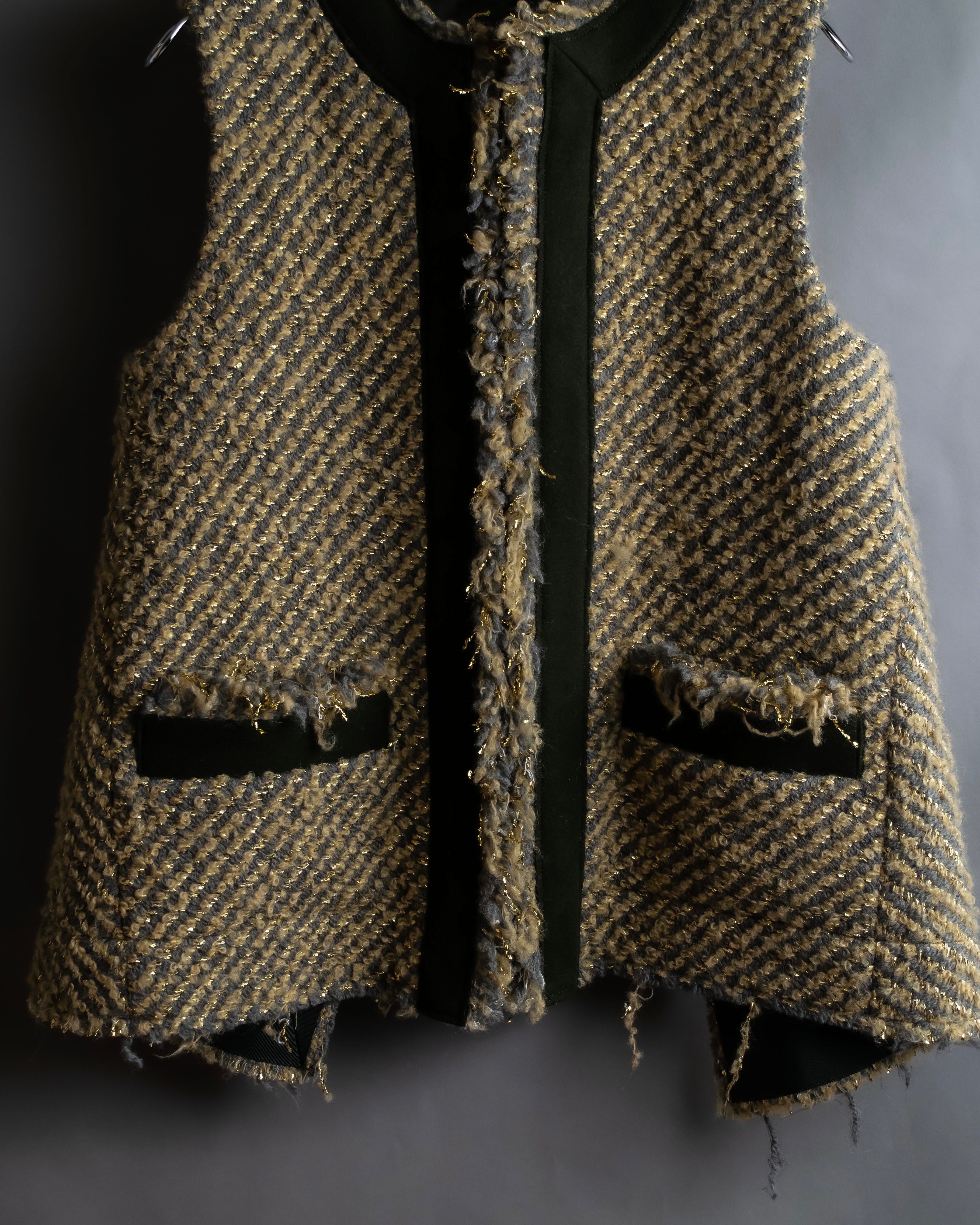 "sacai" Asymmetrical design double zipper tweed vest
