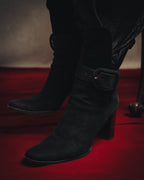 -SPECIAL- "Hermès" 90's-00's Margiela era fold-over black suede belt boots