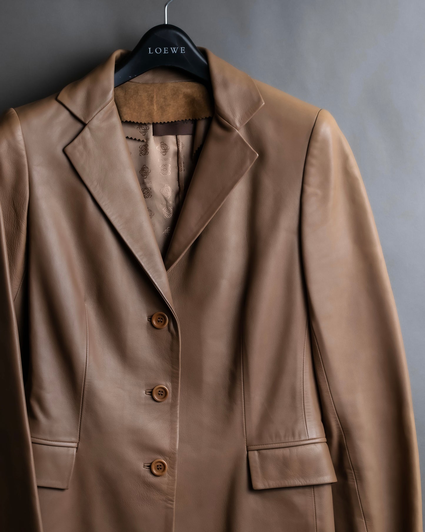 "LOEWE"  Camel brown leather tailored jacket