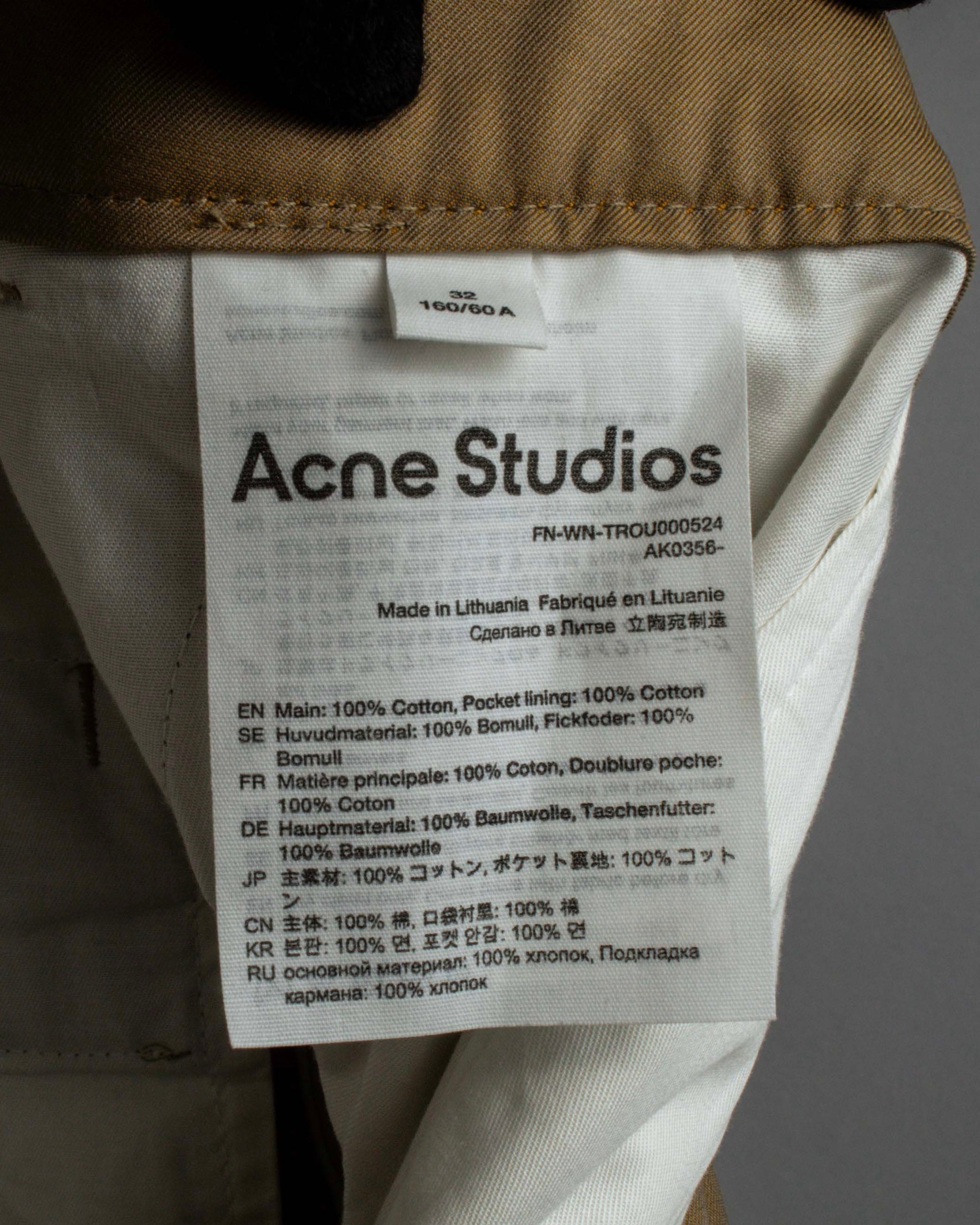 "Acne Studios" Belted design cotton twill high-waisted pants