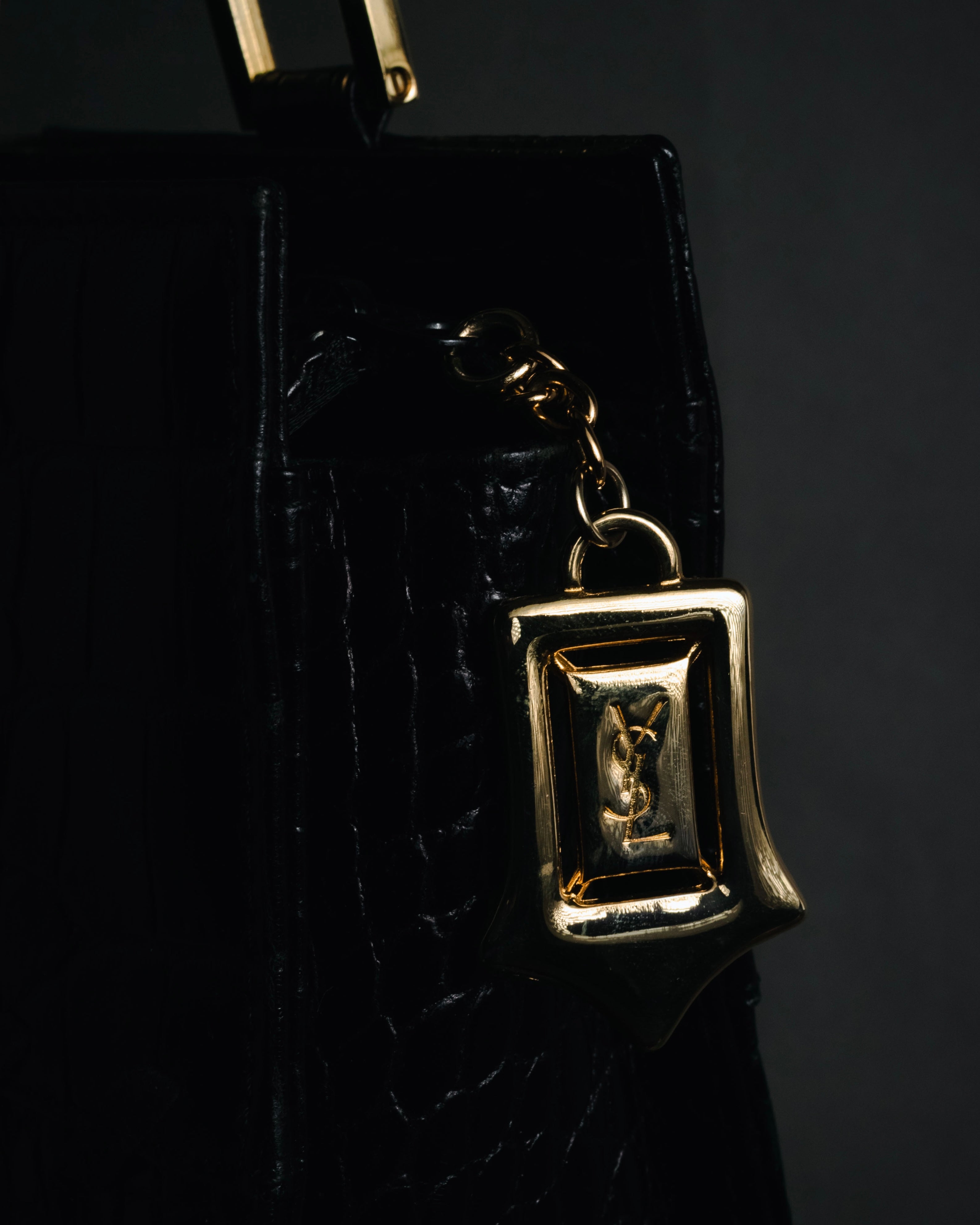 "YVES SAINT LAURENT" 90’s crocodile embossed lace up handbag