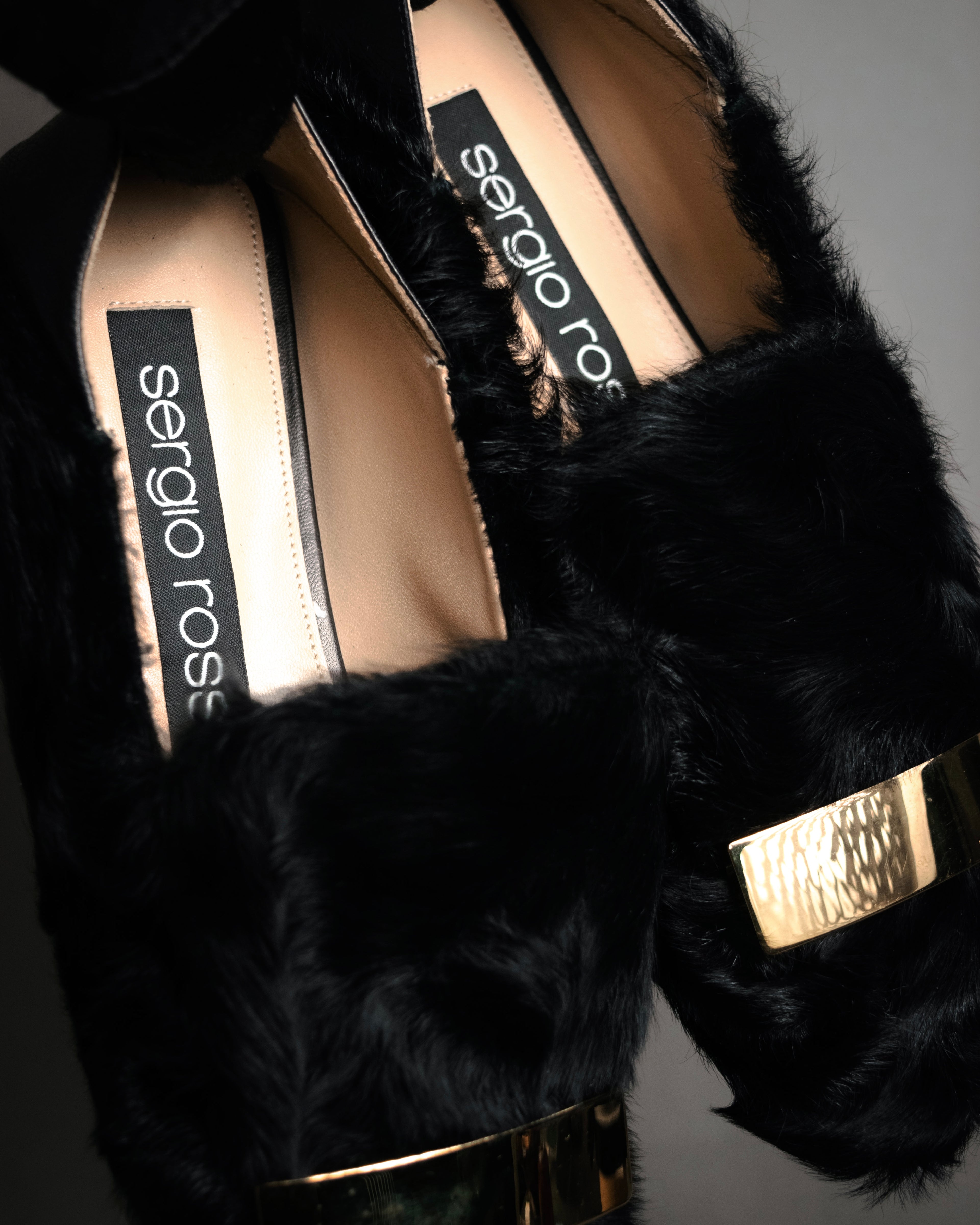 “sergio rossi” 2010’s Fur covered square toe loafers