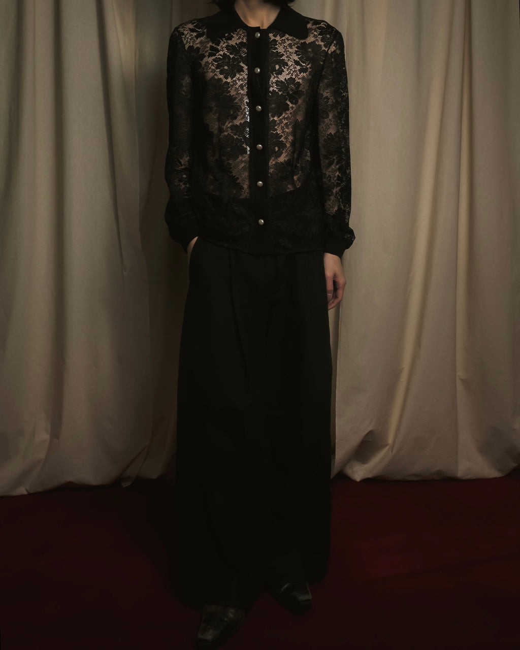 "VALENTINO MISS V" Late 80s botanical lace polo shirt