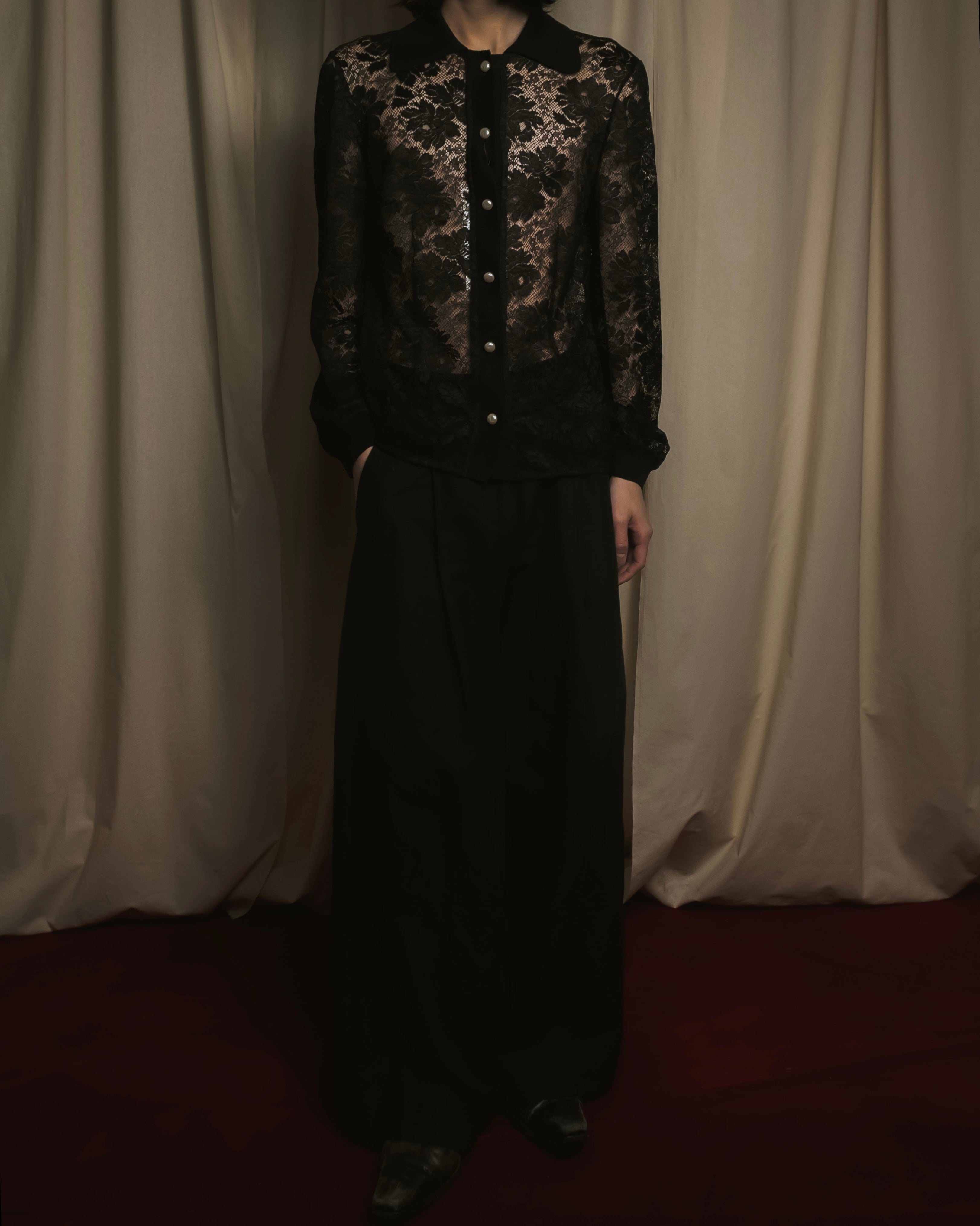 "VALENTINO MISS V" Late 80s botanical lace polo shirt