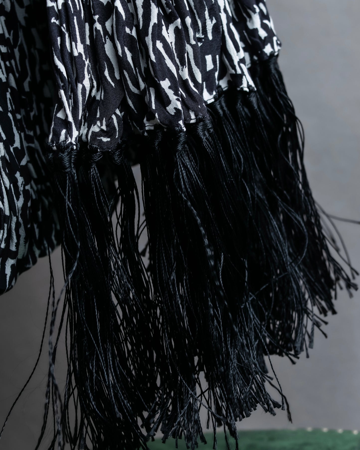 "Saint Laurent Paris" Abstract animal print pleated fringe muffler