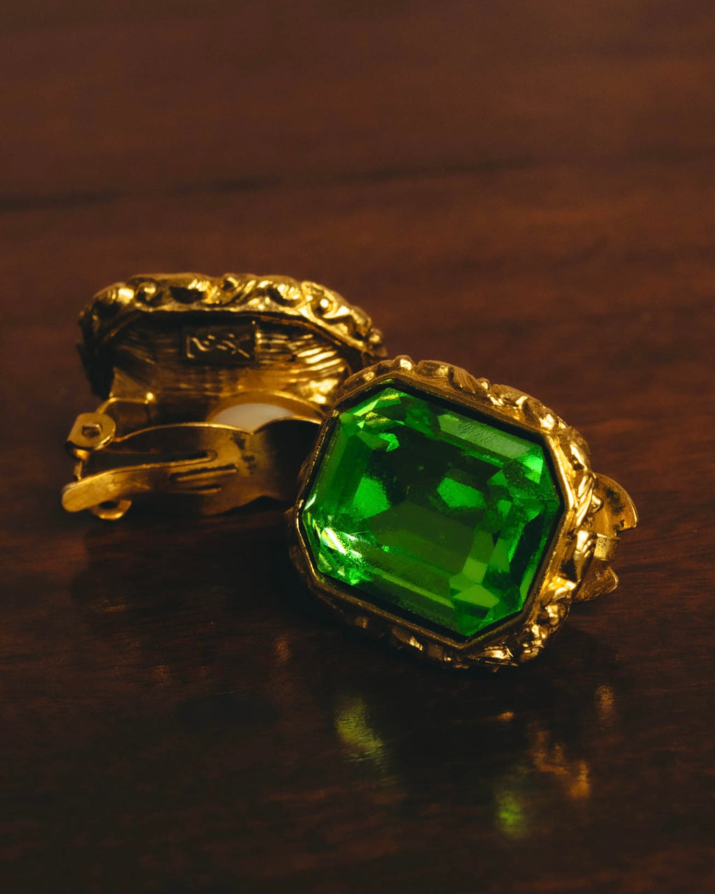 "Yves Saint Laurent" 80's-90's Emerald green clip-on earrings