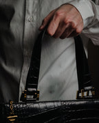 "YVES SAINT LAURENT" 90’s crocodile embossed lace up handbag