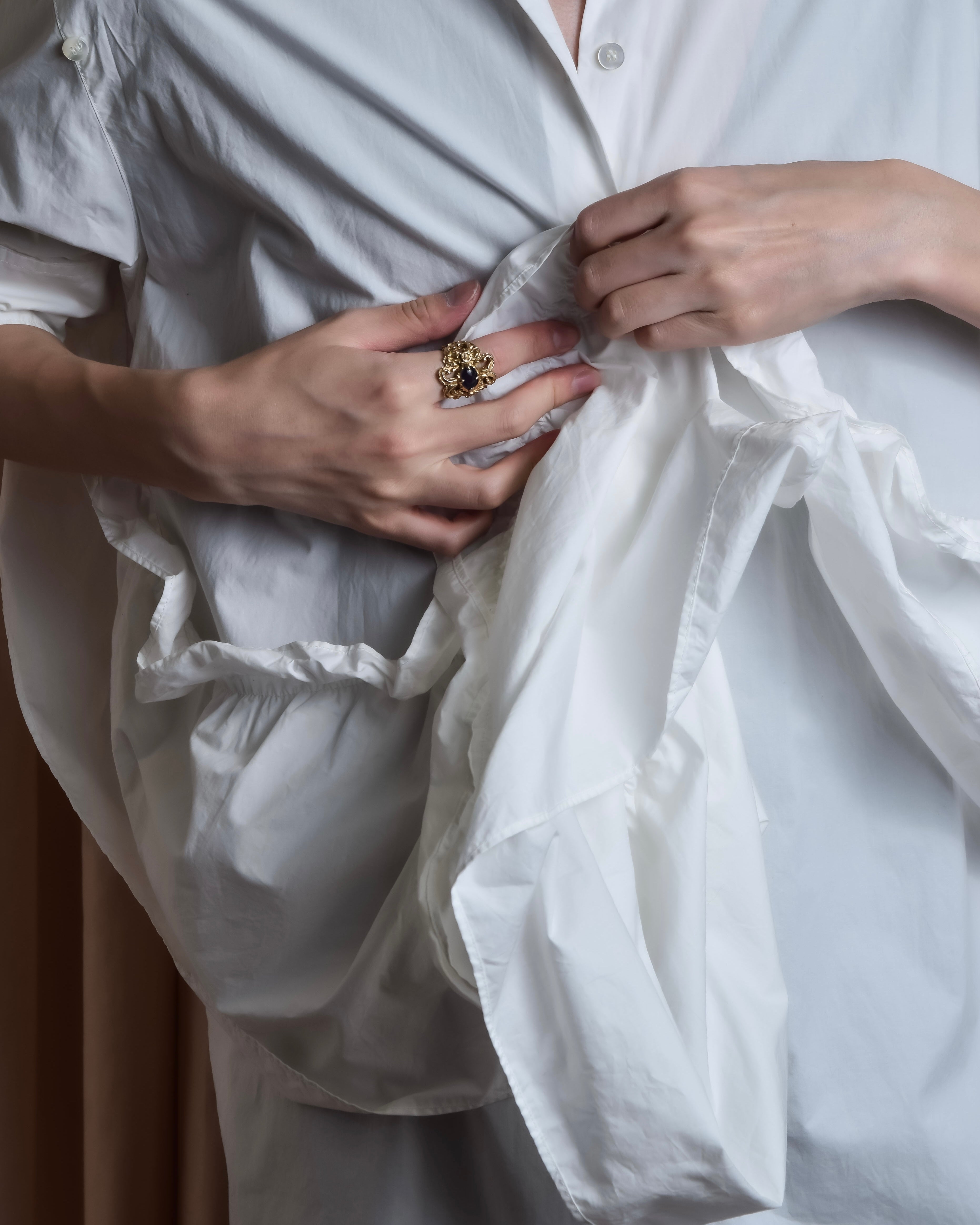 "MM6 MAISON MARGIELA" 20SS Frilled overlay cotton hybrid shirt