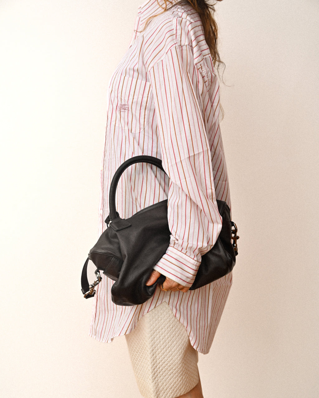ETRO/ Oversized Multi Color Striped Shirt Pink × White
