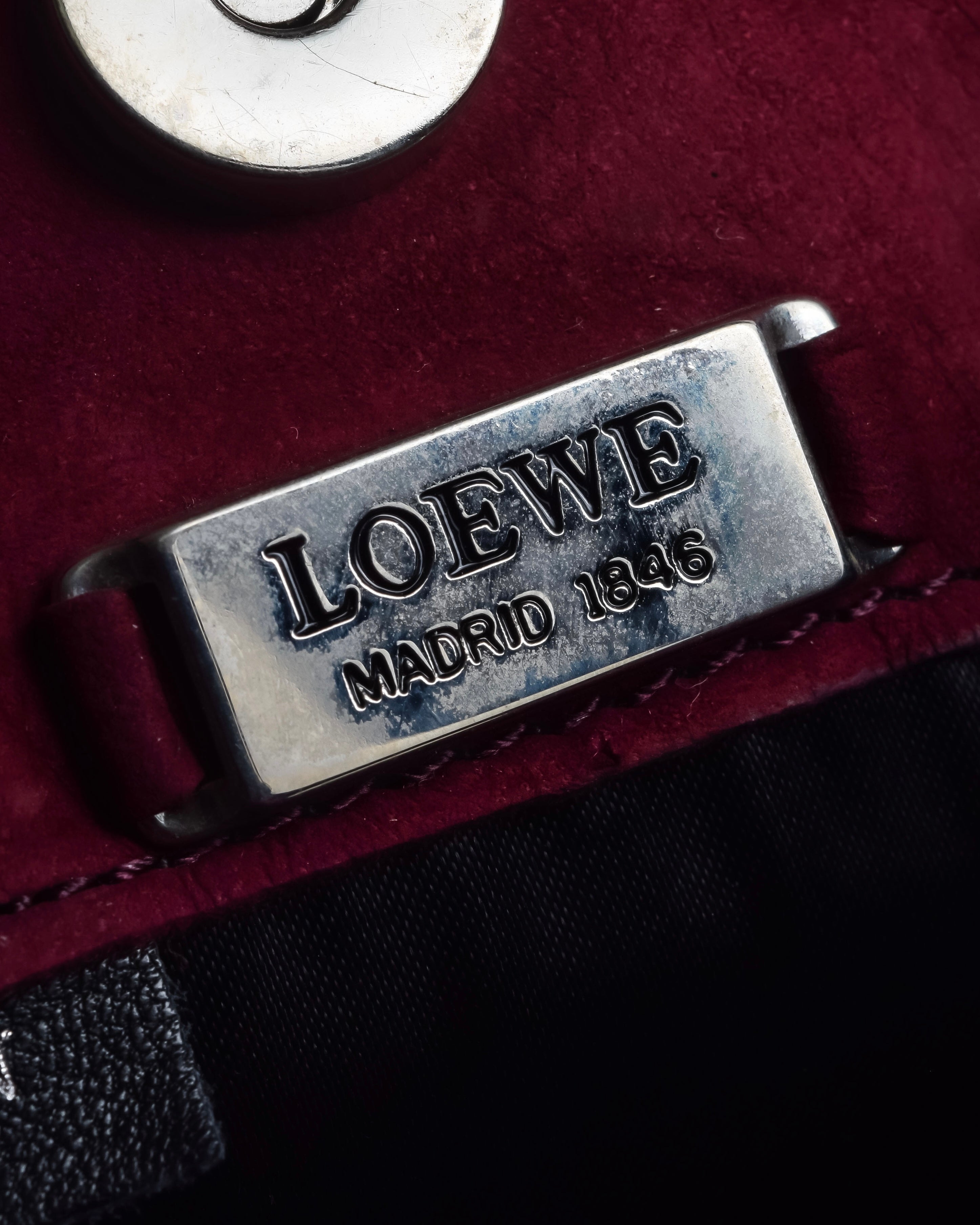 "LOEWE" Deep red color triangle suede bag