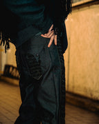 -REF process-
 Velour ruched bell bottoms