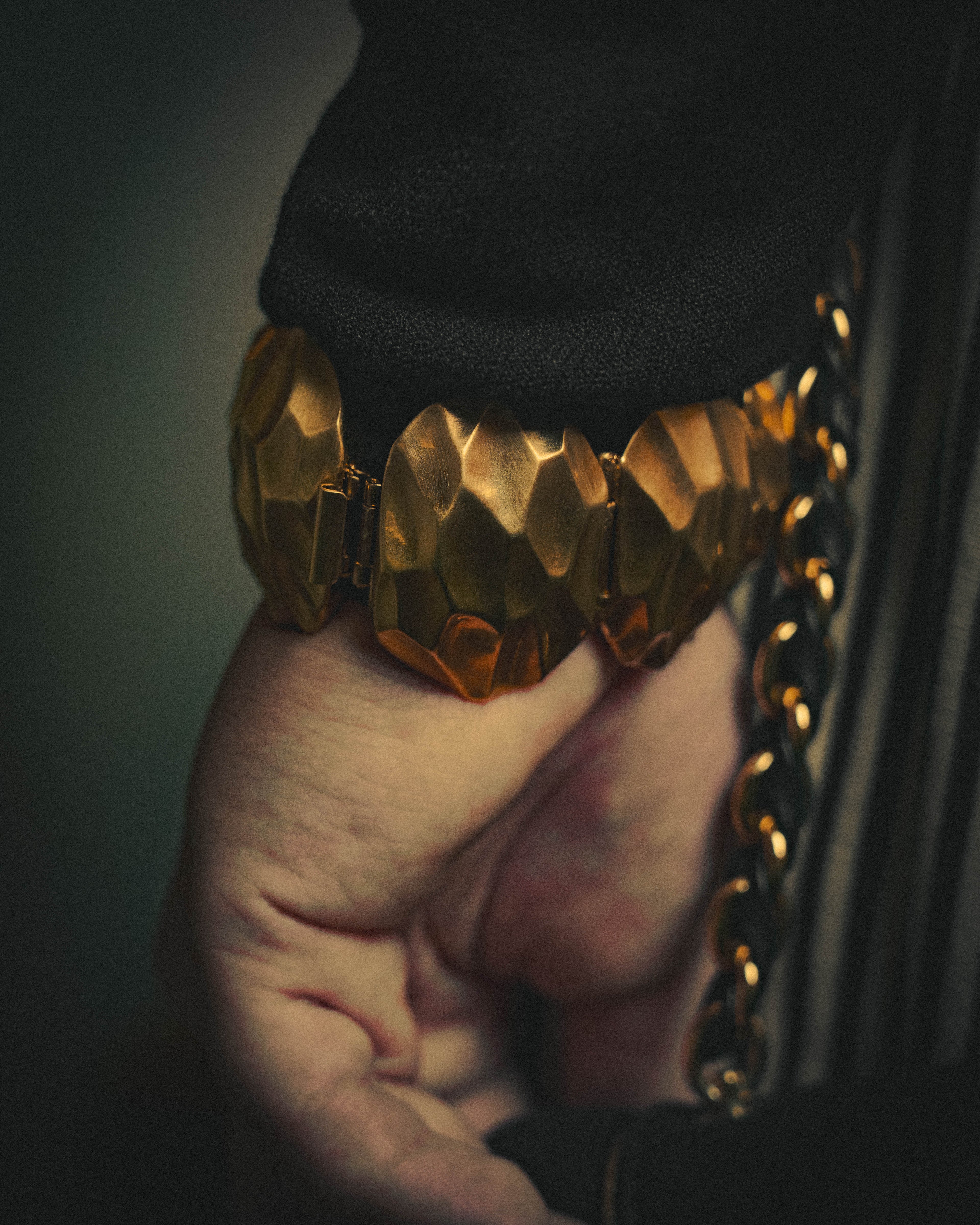 –SPECIAL– "Yves Saint Laurent" Sculptural gold tone statement bracelet