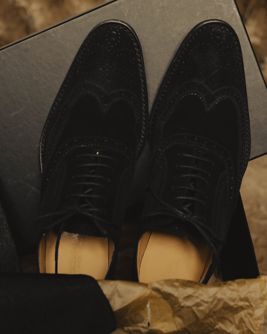 "DOLCE & GABBANA" 00's-10's Black suede wingtip oxford shoes