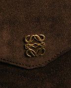 “LOEWE” 80’s-90’s Suede anagram chain shoulder bag
