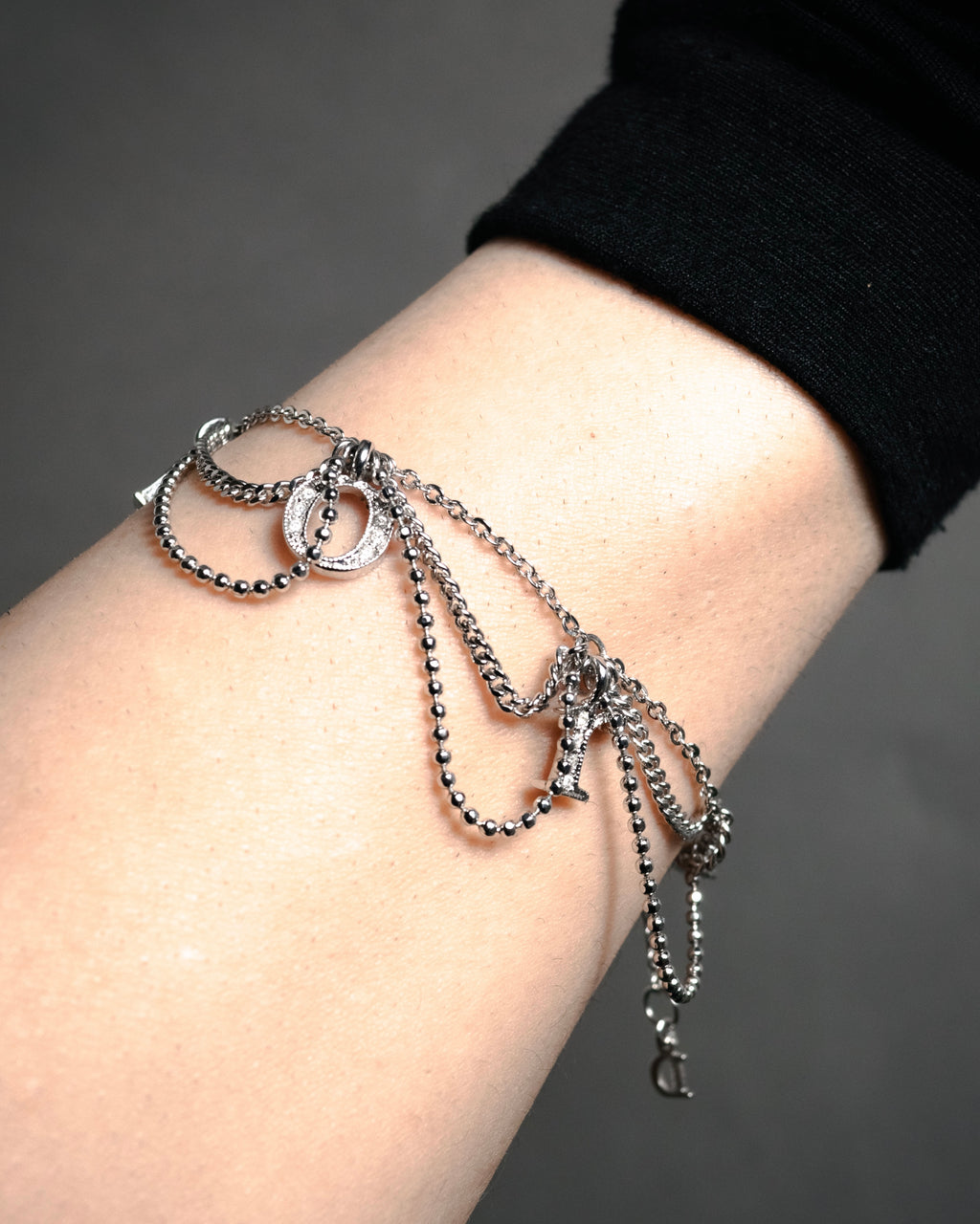 "Christian Dior" 00’s pavé letter charm multi chain bracelet
