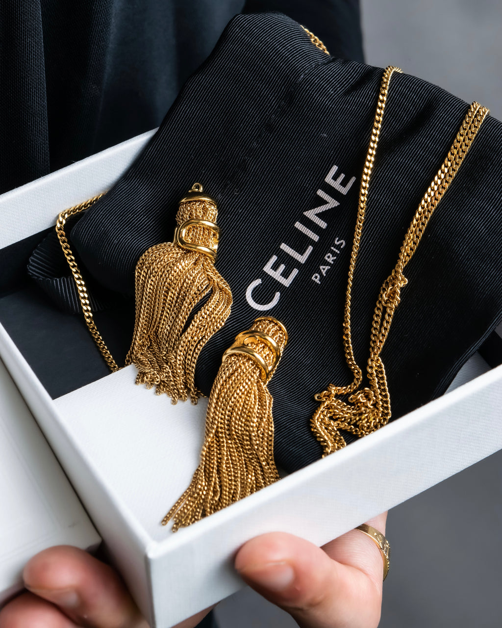 "CELINE" Fringe emblem design long necklace