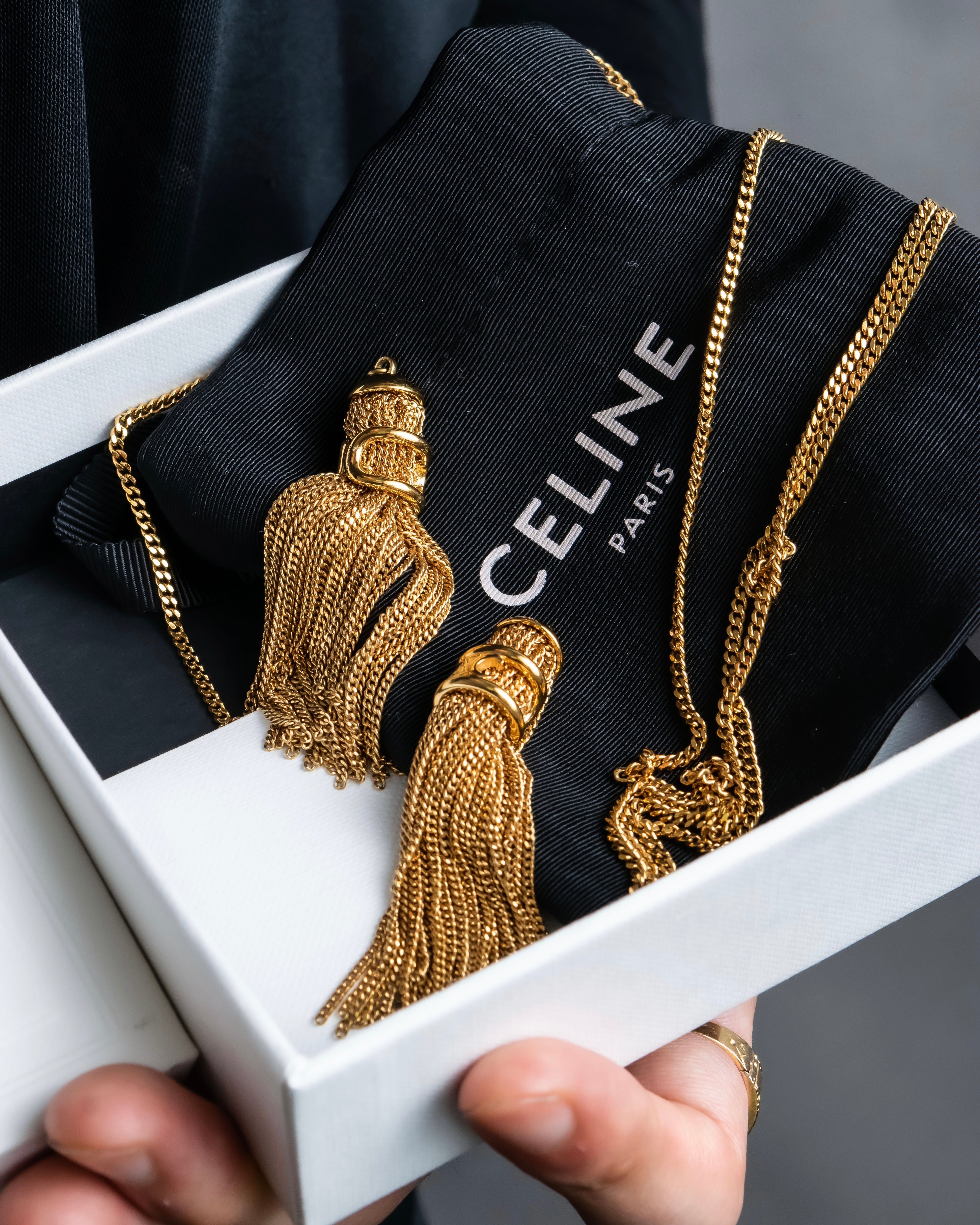 "CELINE" Fringe emblem design long necklace