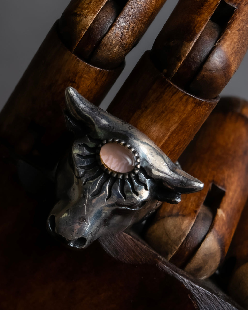 "GUCCI" Anger forest collection silver bullhead motif ring