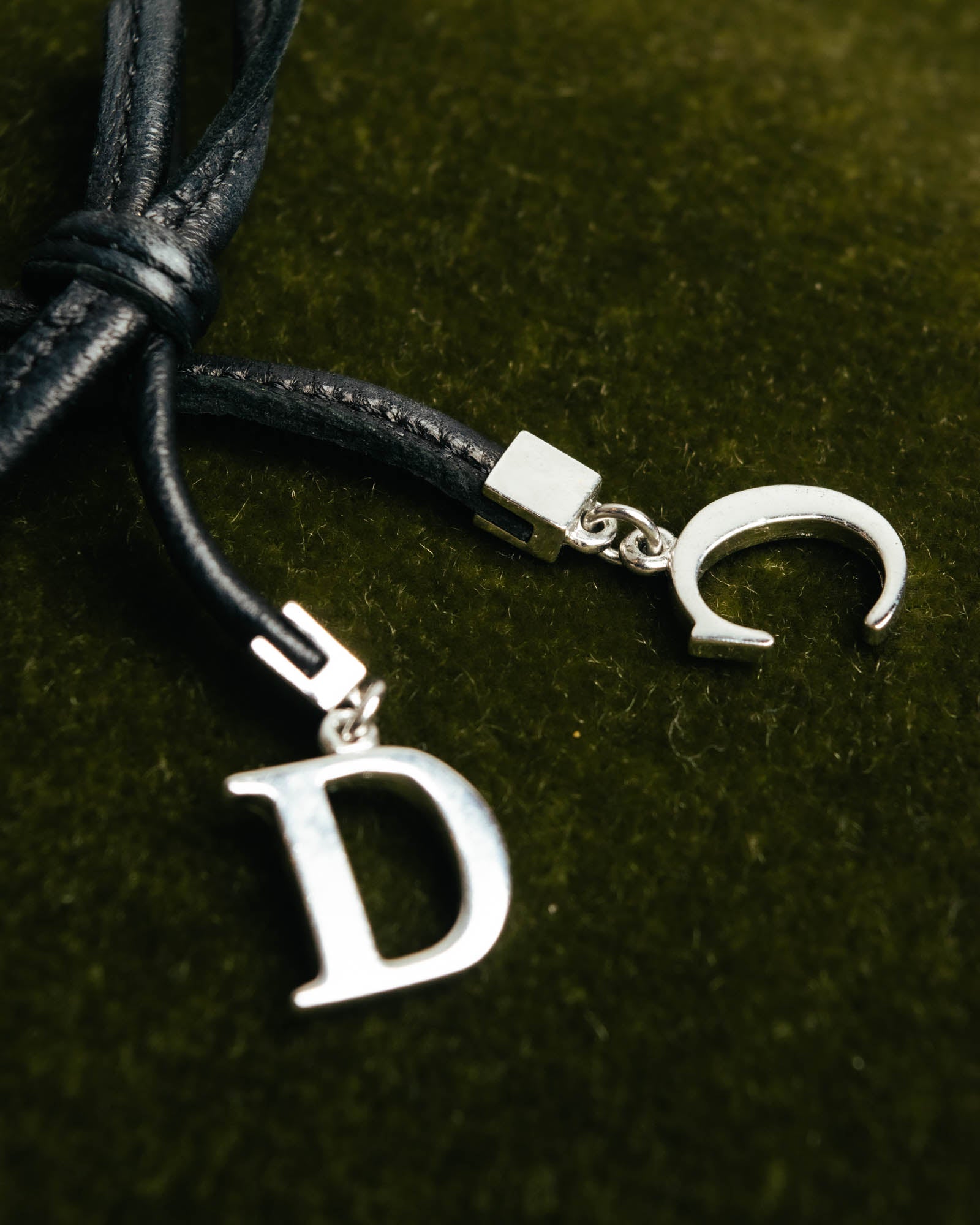 "Christian Dior" Ribbon charm leather cord choker necklace