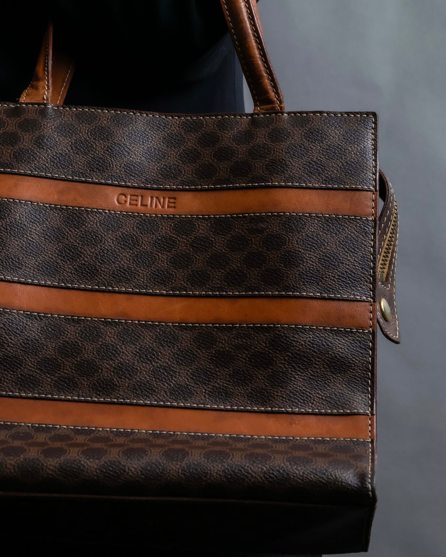 "CELINE" Macadam Pattern Three Line Handbag