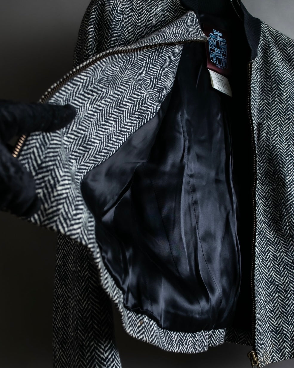 "John Galliano" Herringbone weave short length zip blouson