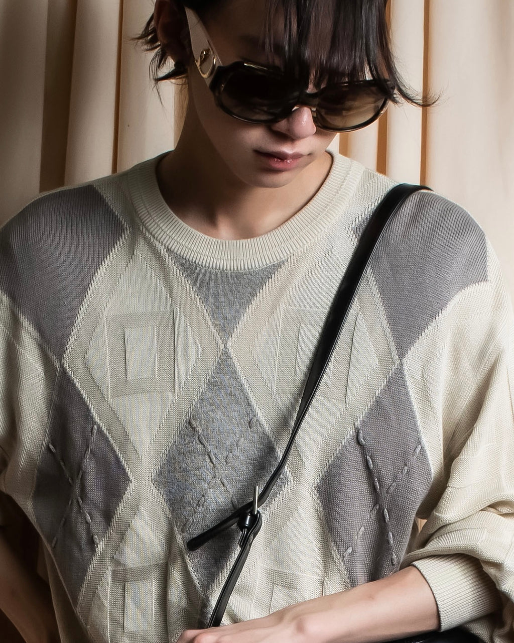 "BALENCIAGA" Diamond pattern argyle twill crew neck knit