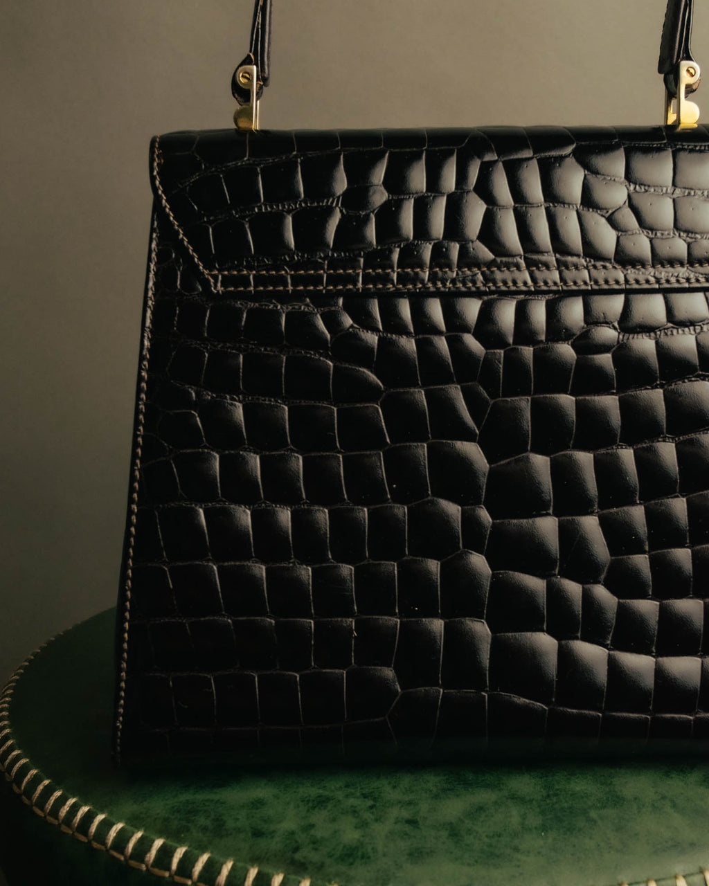 -SPECIAL- "TIFFANY & CO." 70's-80's Shiny crocodile top handle bag