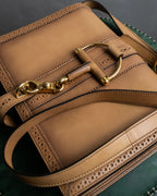"GUCCI" Duilio brogue brown leather shoulder bag