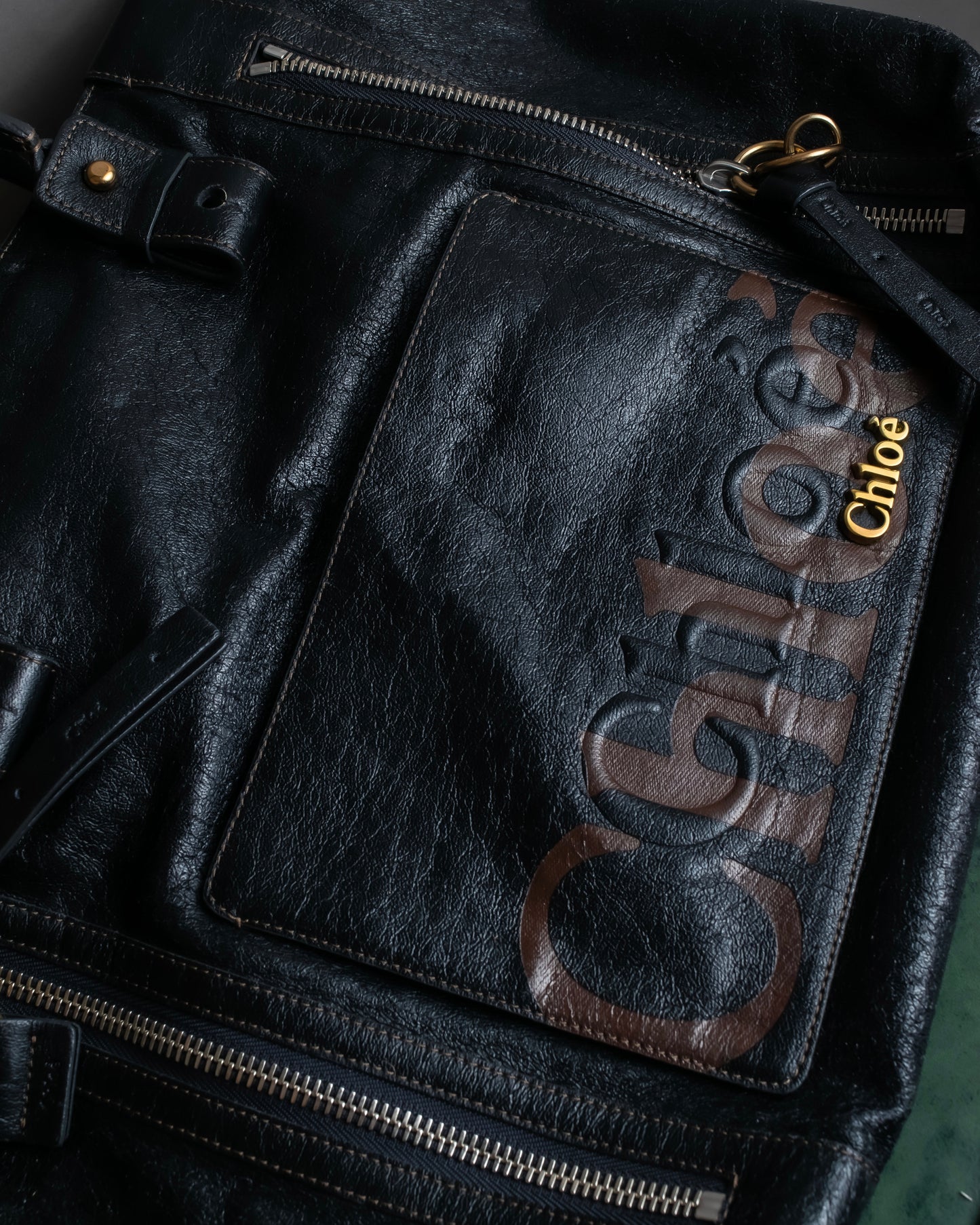 "Chloe" Eclipse series logo engraved leather tote bag