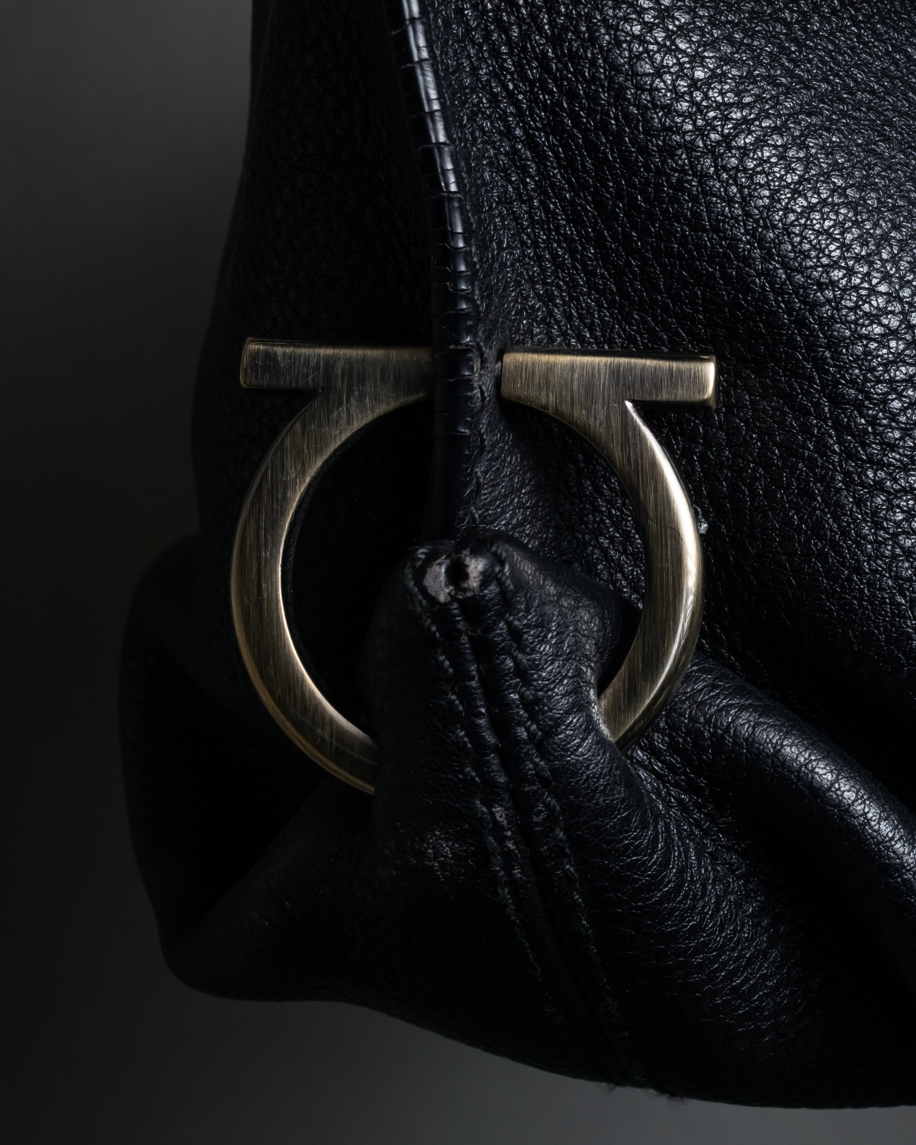 "Salvatore Ferragamo" Gancini reconstructed design shrink leather bag