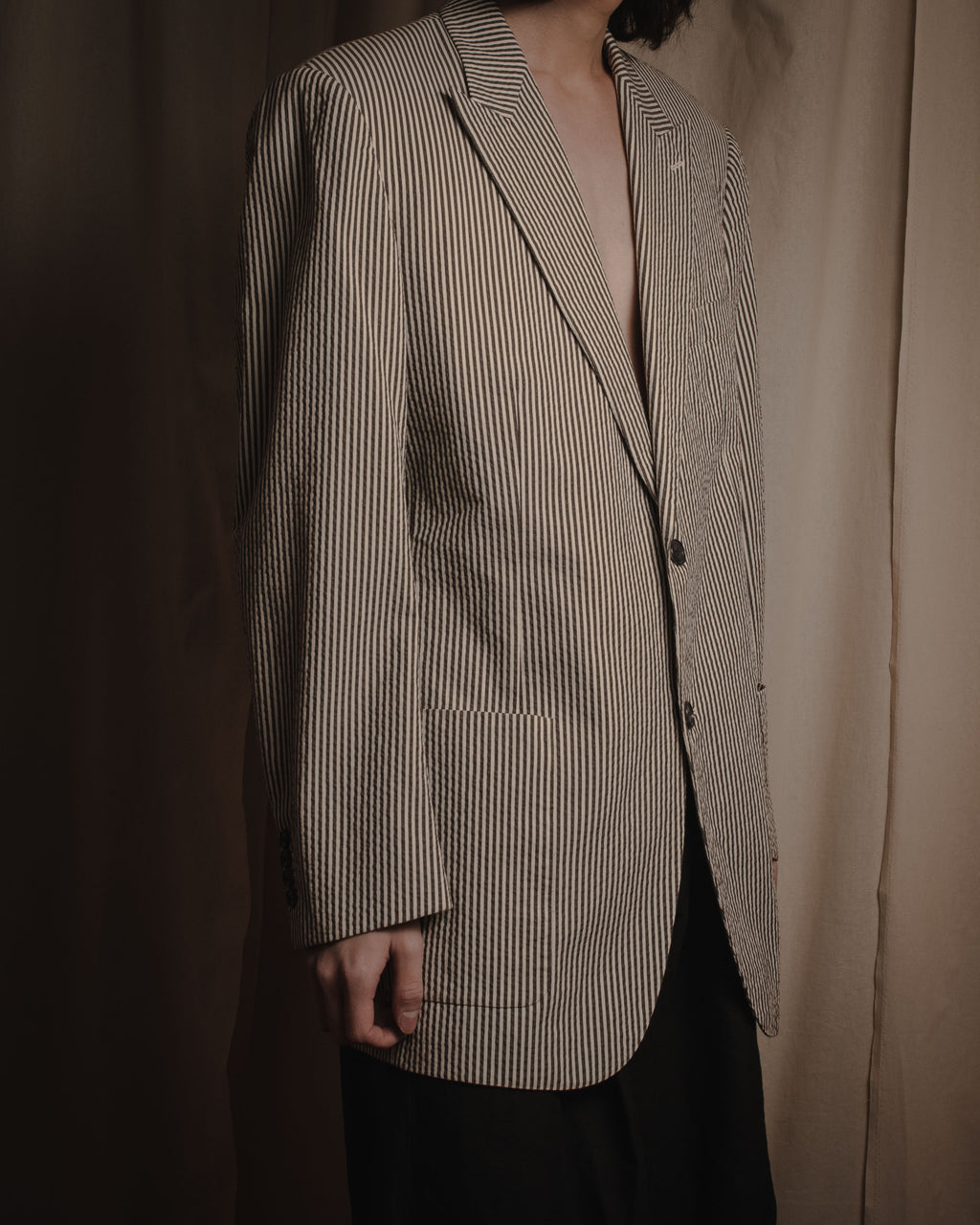 "HERMES" 00's striped stretch cotton tailored jacket