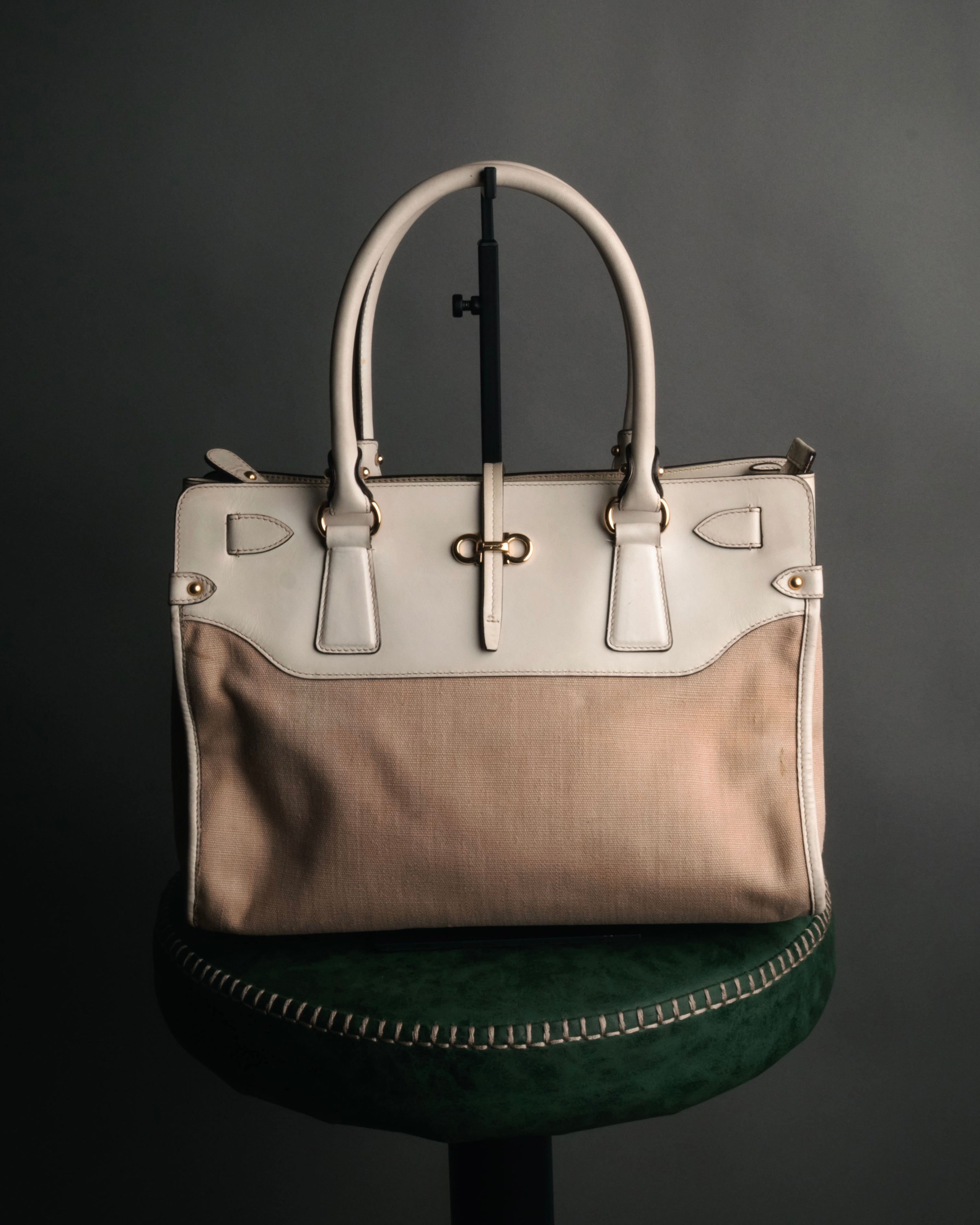 “Salvatore Ferragamo” 2010’s canvas and leather gancini tote bag