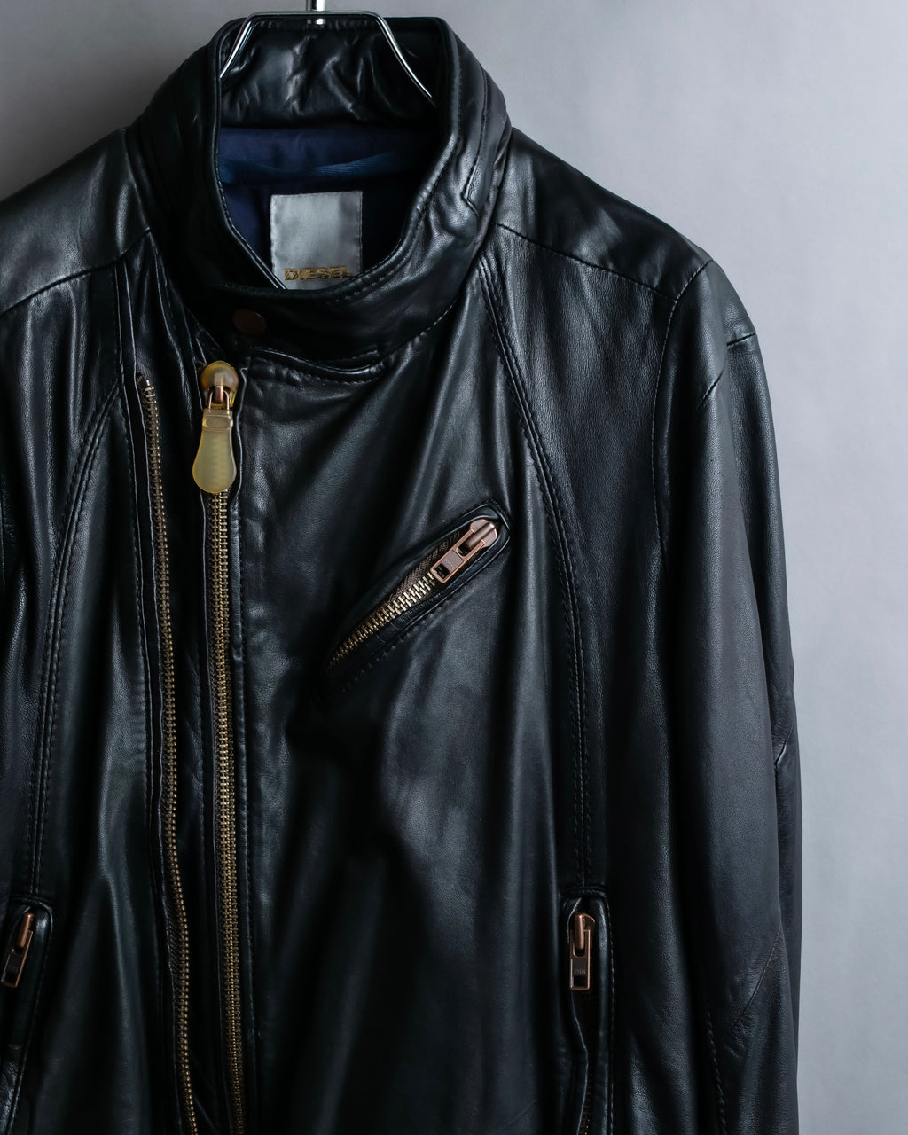 "DIESEL" Oversized stand collar lamb leather jacket