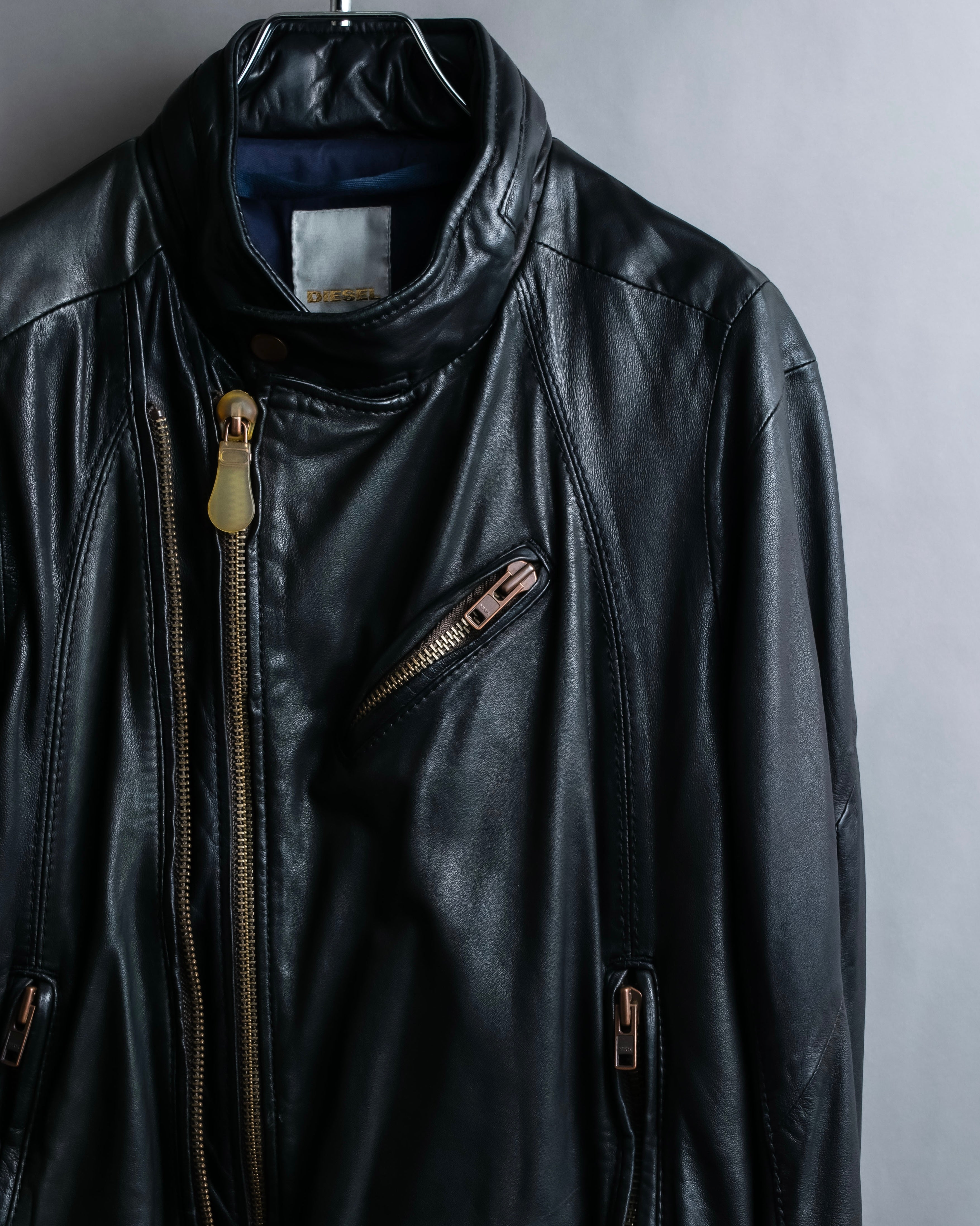 "DIESEL" Oversized stand collar lamb leather jacket