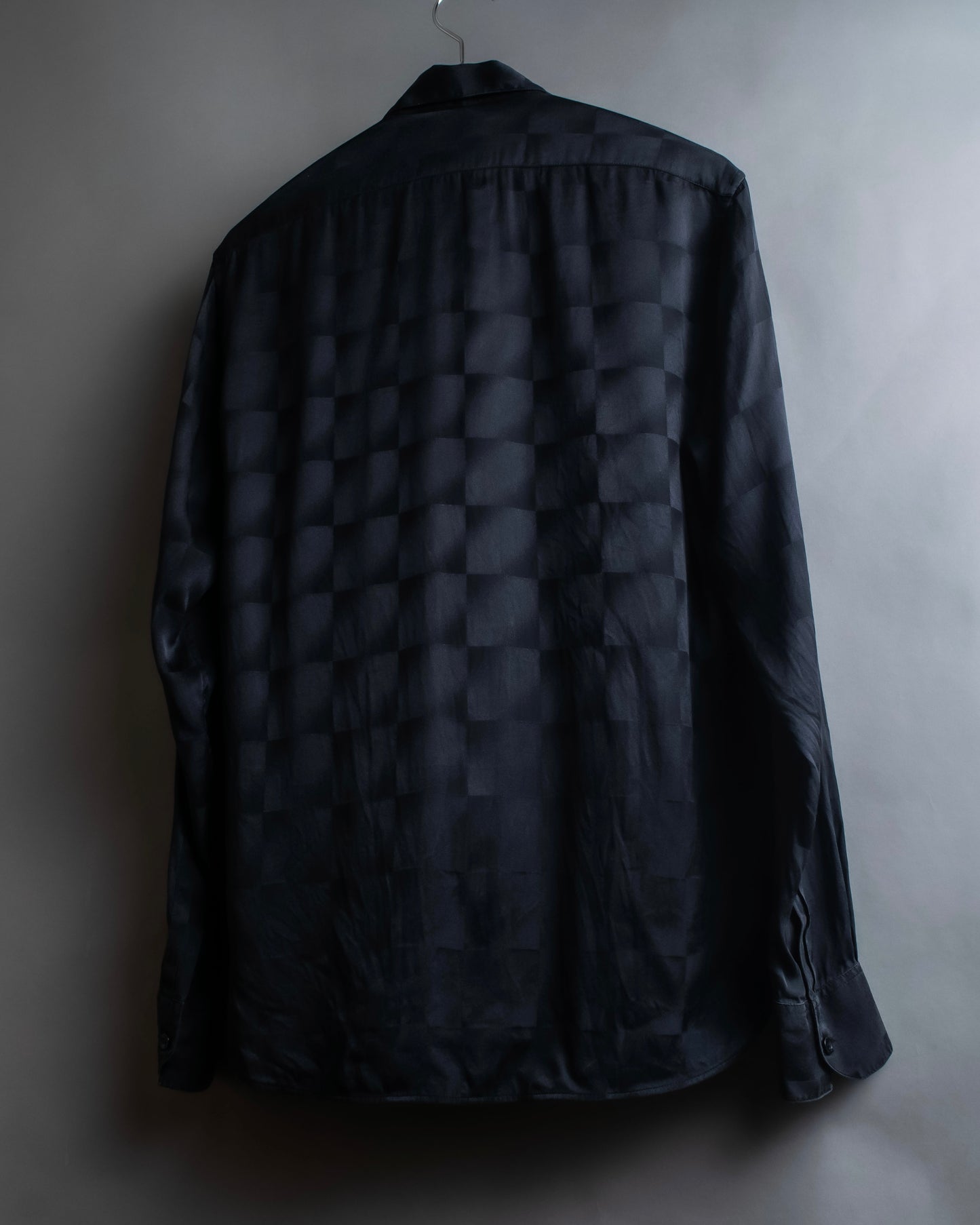 "Saint Laurent Paris" Geometric pattern fly front silk shirt