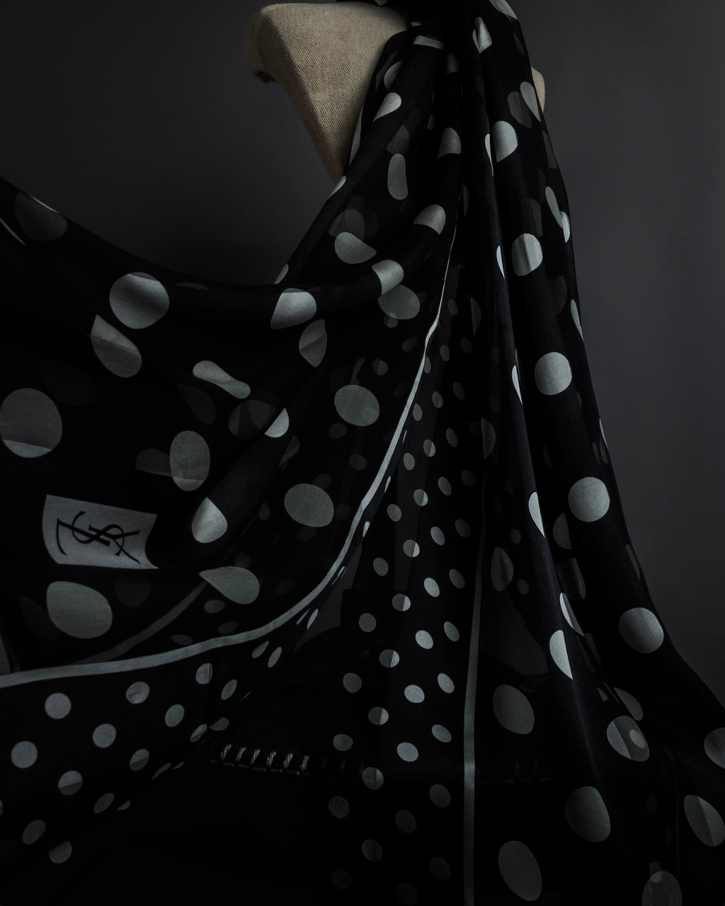 "YVES SAINT LAURENT" Large polka dot silk long scarf