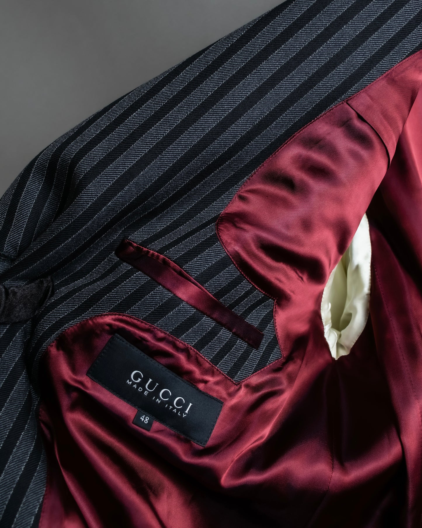 "GUCCI" Velour upper collar design thick stripe pattern chester coat