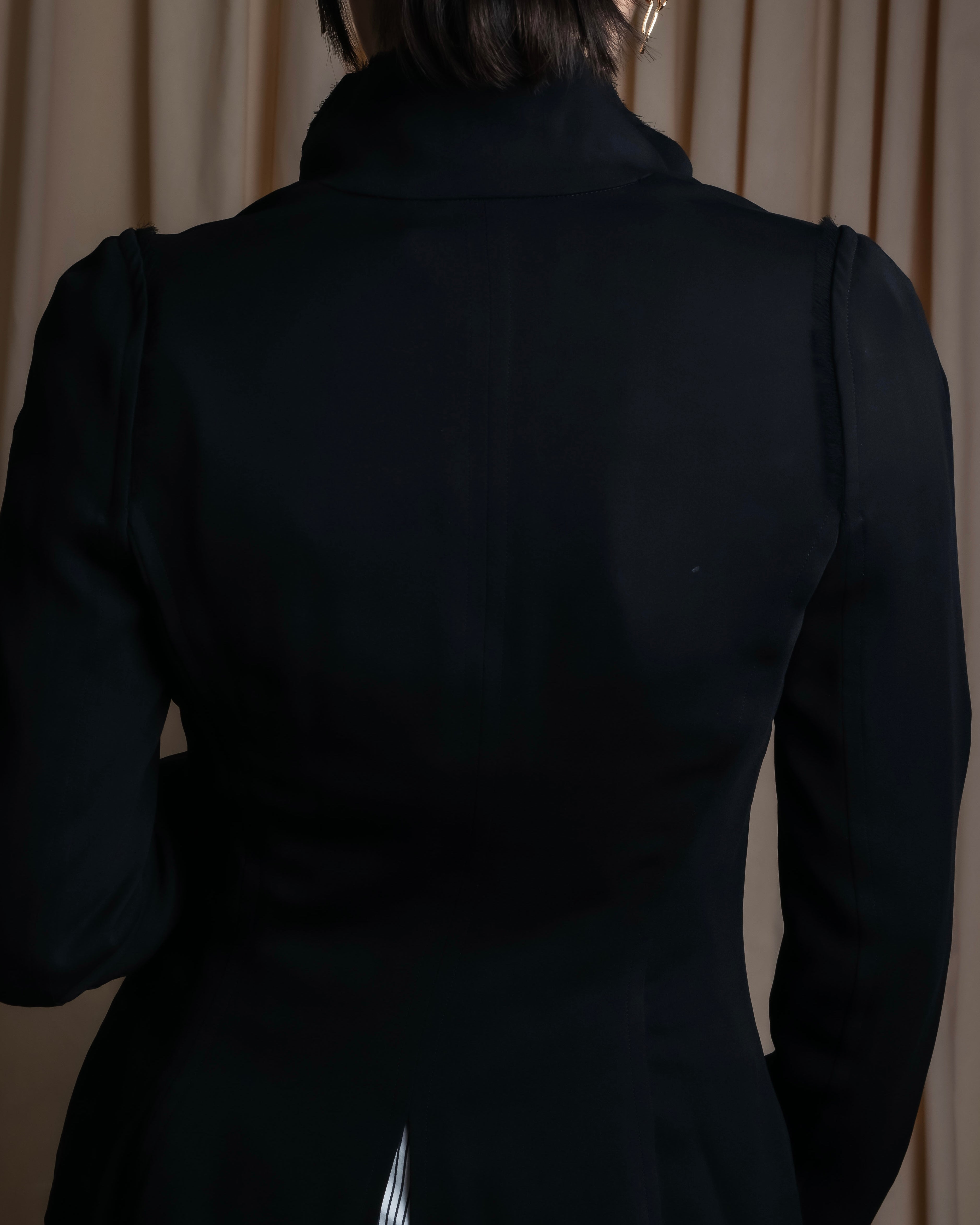 "YVES SAINT LAURENT" 2002 AW Scarf docking tulle design silk double zipper blouse