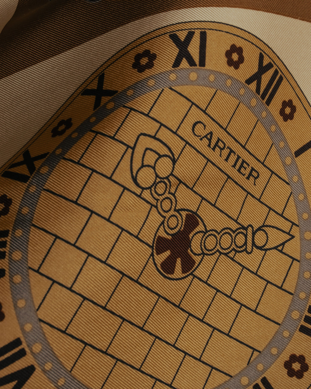 “Cartier“ 80’s-90’s Timepiece motif silk scarf