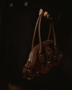 –SPECIAL– "Salvatore Ferragamo" 00’s calf hair gancini rattan accent handbag