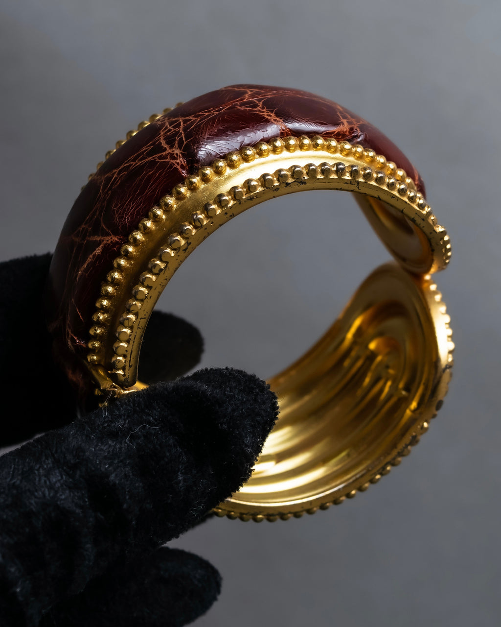 "LOEWE" Leather combination half moon gold bangle