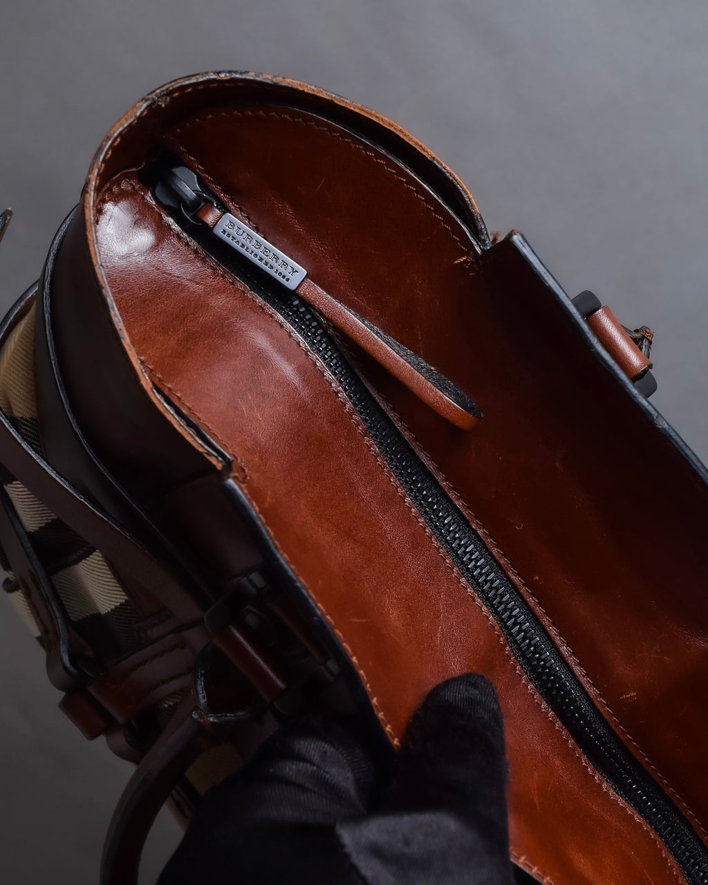 "BURBERRY" Harness detail check canvas leather bag